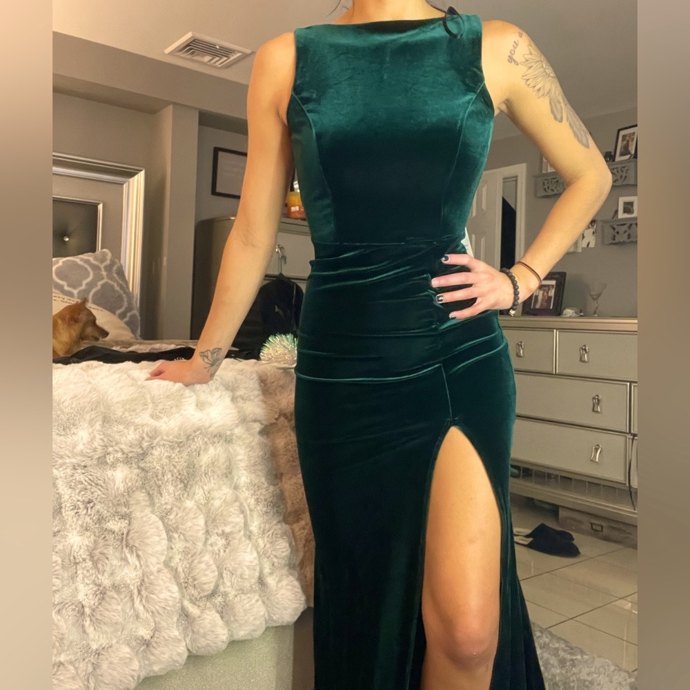 Velvet Hunter green open back dress